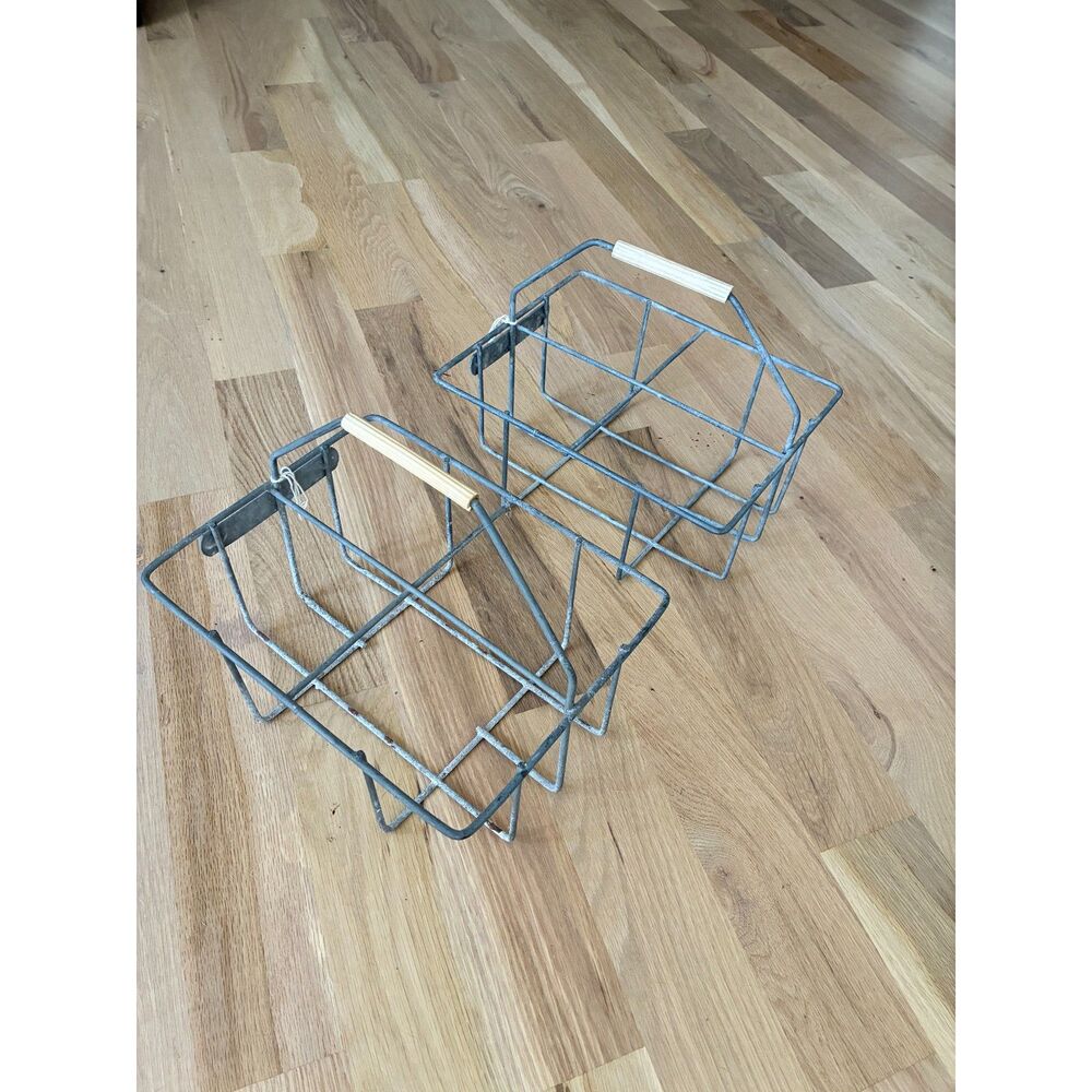 Vintage Metal Wire Milk Bottle Carrier Holder Set - Picture 5 of 6